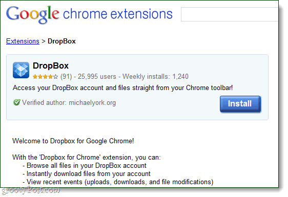 Dropbox за Google Chrome като разширение от michaelyork.org