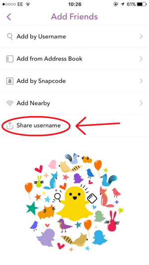 snapchat споделяне на потребителско име