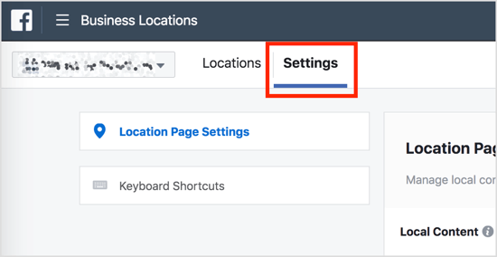 За да контролирате видимостта на страниците за местоположение, отворете таблото за управление на Business Locations и щракнете върху раздела Settings.
