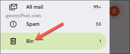 Отворете папката Кошче в приложението Gmail на мобилно устройство
