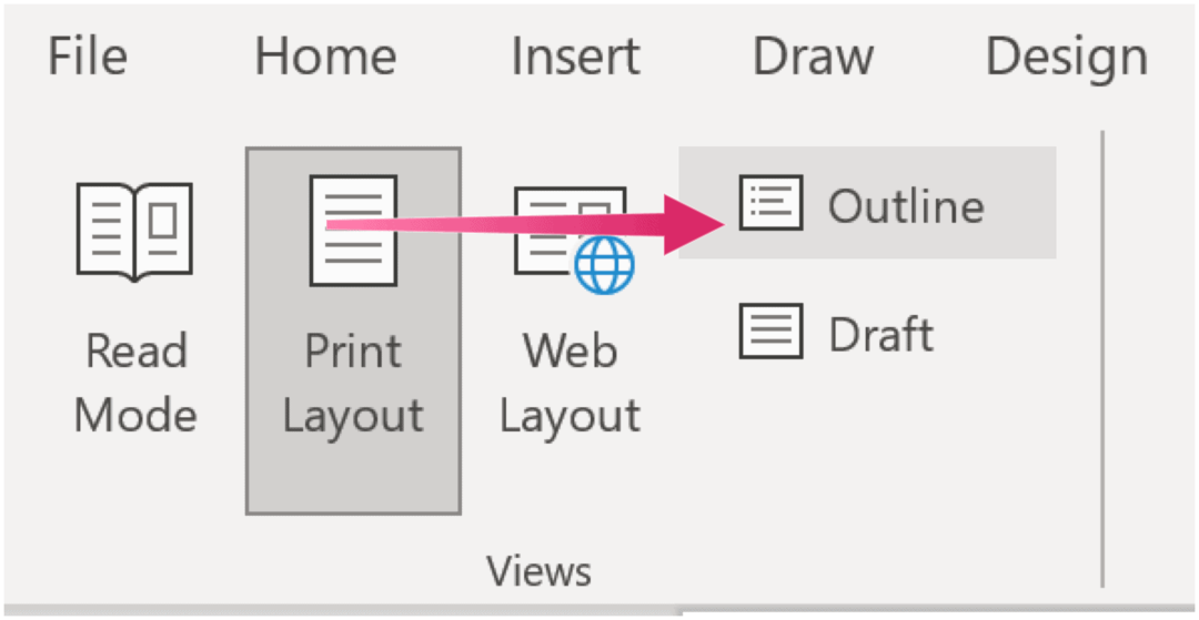 Изглед на контур в MICROSOFT WORD