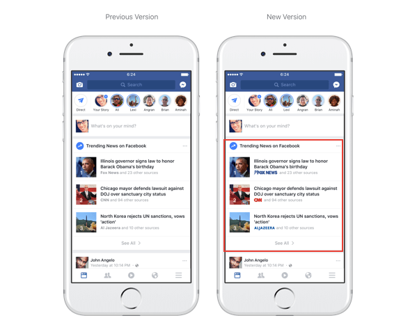 Facebook вече разполага с лога на издатели в секция „Набиращи популярност“ и търсене.