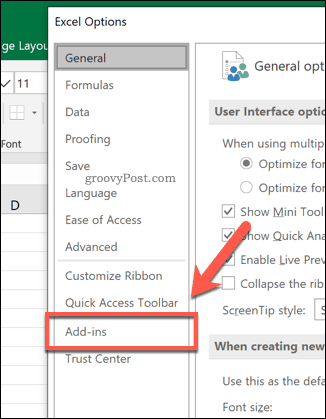 Разделът за добавки в Excel
