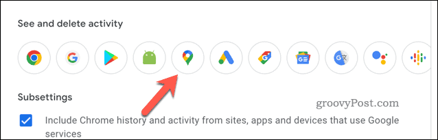 Google моята активност икона на Google Карти