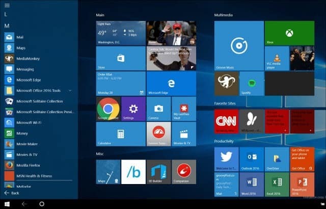 Съвет за Windows 10: Направете менюто Старт Стартиране на цял екран