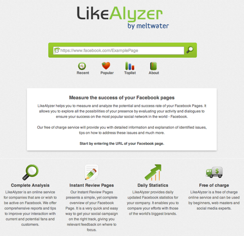 начална страница на likealyzer