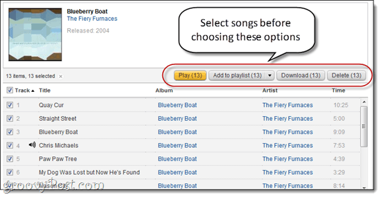 Сортиране и изтриване на песни в Amazon Cloud PLayer