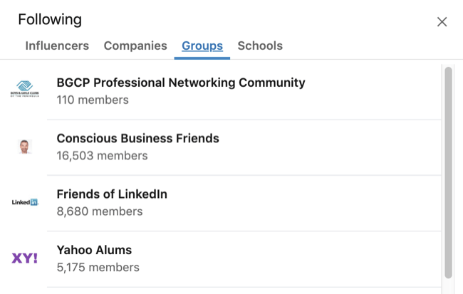 Профилът на LinkedIn разшири полето Интереси с избран раздел Раздел