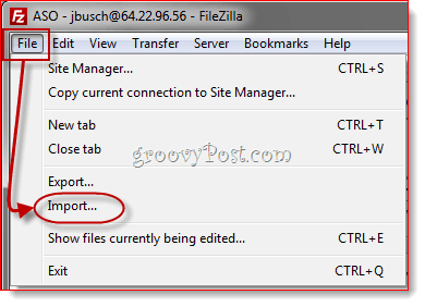 Импортиране на записи на FileZilla Site Manager