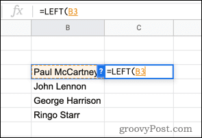 Използване на функцията НАЛЯВО в Google Sheets