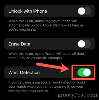 разпознаване на китката на Apple Watch