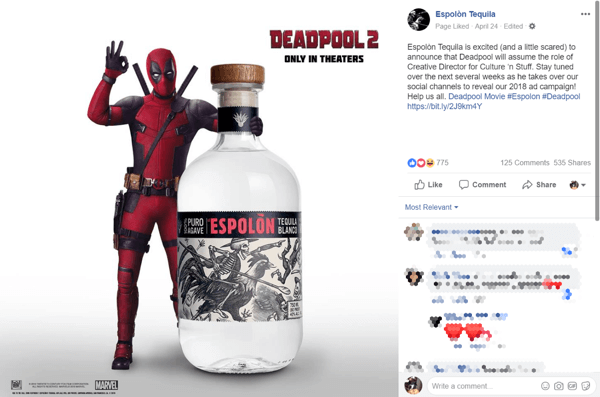 Ранният шум от поглъщането на Deadpool накара хората да говорят и споделят марката Espolòn.