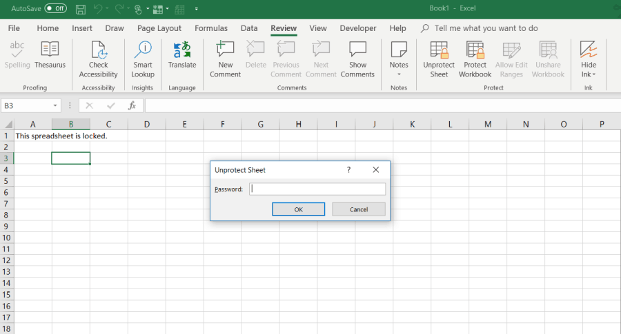 незащитен лист на Excel