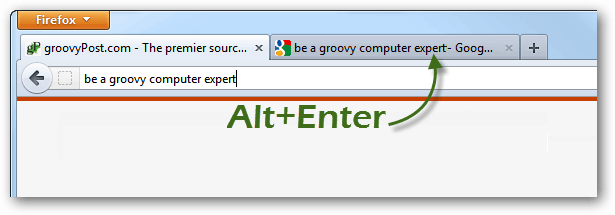 alt + enter, за да отворите нови раздели от търсения в firefox