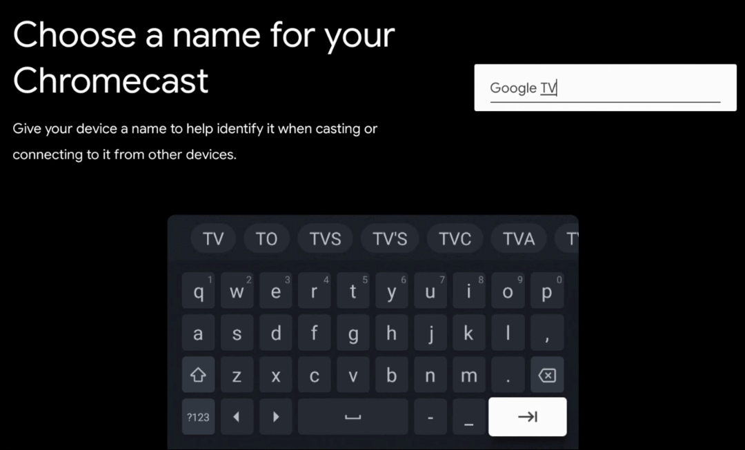 Въведете име за Google TV