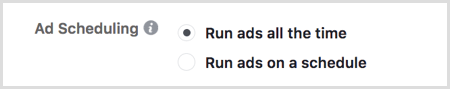 Изберете Пускане на реклами по график, когато настройвате кампанията си във Facebook.