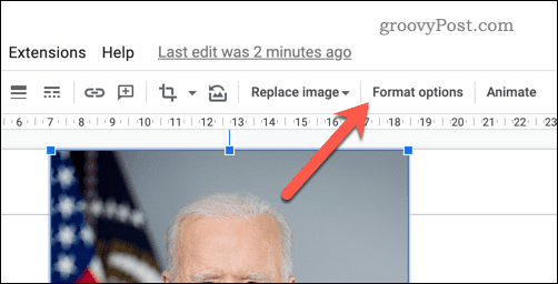 Бутон за опции за формат на изображения в Google Презентации