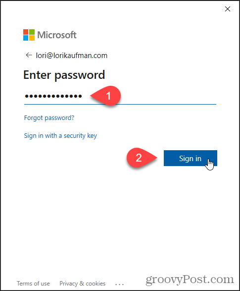 Въведете парола за имейл на Microsoft