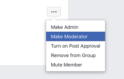 Как да подобрите вашата общност във Facebook група, опция от менюто на Facebook група, за да направите член модератор 