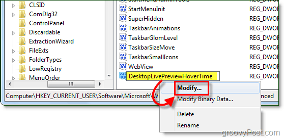 назовете новия си DWORD и го модифицирайте в Windows 7