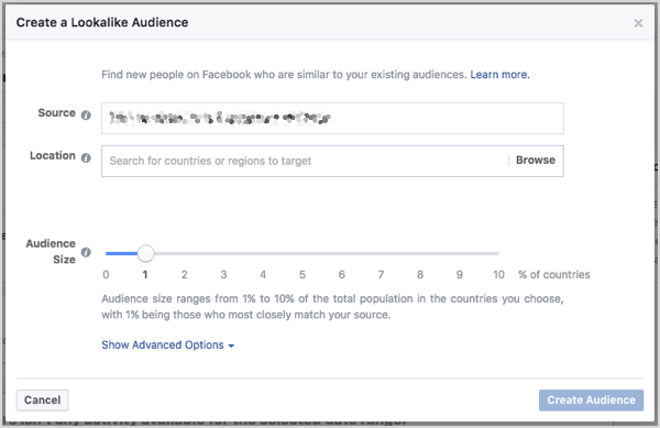 Задайте Facebook подобен размер на аудиторията. Можете да контролирате размера с плъзгач, който се появява, когато създавате аудиторията.