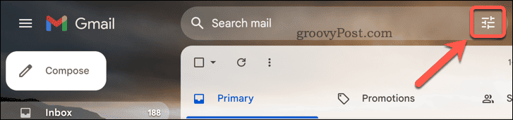 Бутон за разширено търсене в Gmail