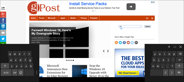 Съвет за Windows 10: Разделете екранната клавиатура в режим на таблет