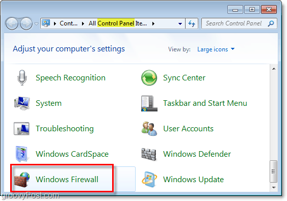 отворете защитната стена на Windows в Windows 7 от контролния панел