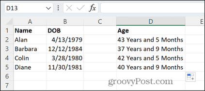 excel старее в години и месеци