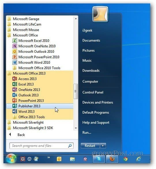 и двете версии на Office Start Windows 7