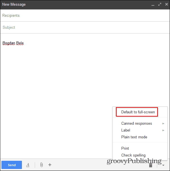Нов Gmail Съставете на цял екран