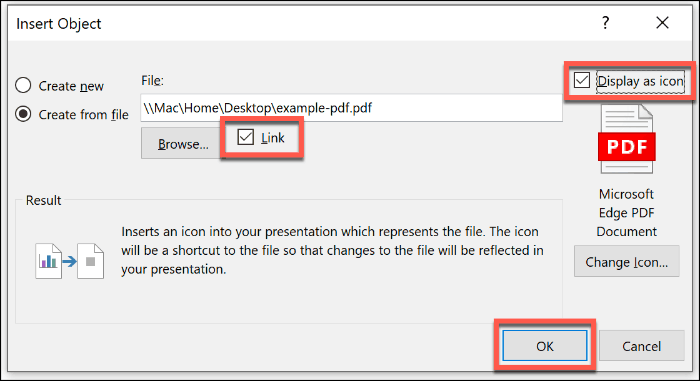 Поставяне на PDF файл като обект в PowerPoint