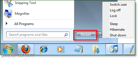 бутонът за захранване на Windows 7 с променени свойства вместо това да се рестартира