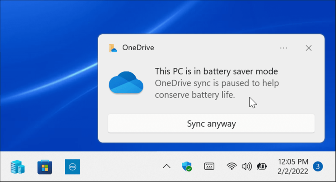 Режим за пестене на батерията OneDrive Sync е на пауза