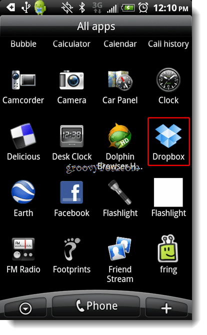 Android Dropbox стартиране Dropbox икона