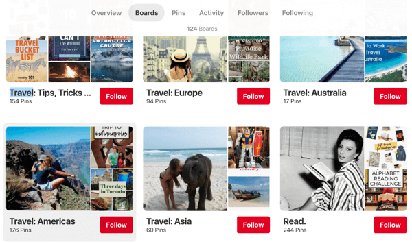 Съвети как да подобрите обхвата си в Pinterest, пример 1, Съвети за пътуване с безкрайно блаженство Pinterest дъски организиран регион