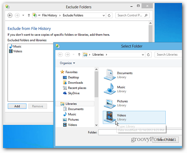 Конфигурирайте историята на файловете на Windows 8, за да възстановите изтритите файлове