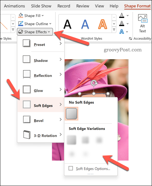 Задаване на меки ръбове на фигура в PowerPoint