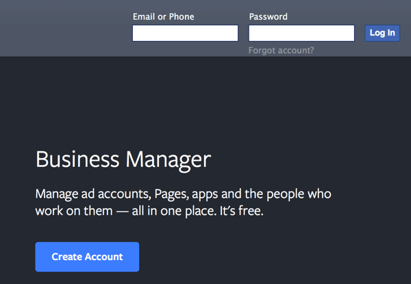 Facebook мениджър бизнес създаване на акаунт
