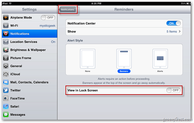 Apple iOS 5: Деактивиране на известията от показване на заключения екран