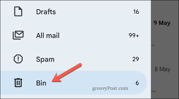 Отваряне на кошчето в Gmail на мобилно устройство