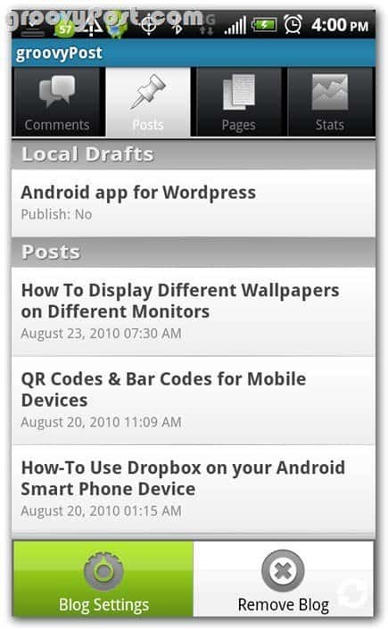 Преглед на Wordpress в Android Posts - чернови