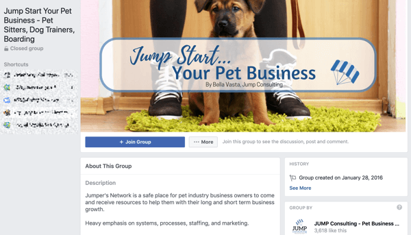 Как да използвам функциите на Facebook Групи, пример за група за Jump Start Your Pet Business