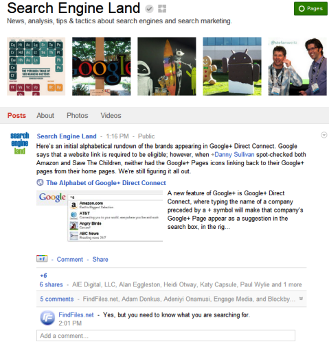 Страници в Google+ - Land Search