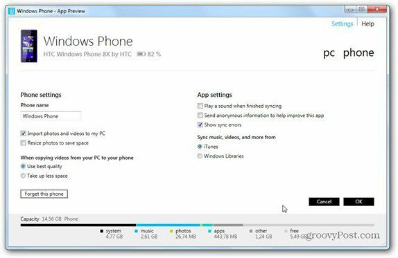 Настройки на Windows 8 телефона