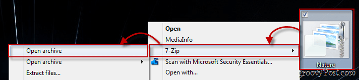 Контекстно меню на Windows 7 с помощта на 7-цип