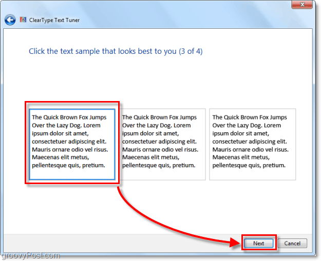 стъпка 3 от калибриране на clearType в Windows 7