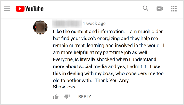Ейми Ландино получи положителна обратна връзка за своето видео съдържание от своята публика. Например, потребител коментира, че нейните видеоклипове Помогнете ми да остана в течение, да уча и да участвам в света. По-полезен съм и на непълно работно време.