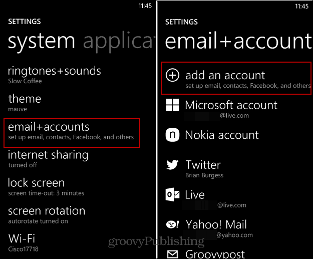 Как да настроите имейл и социални акаунти на Windows Phone