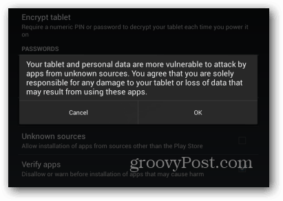 Предупредително съобщение за Android